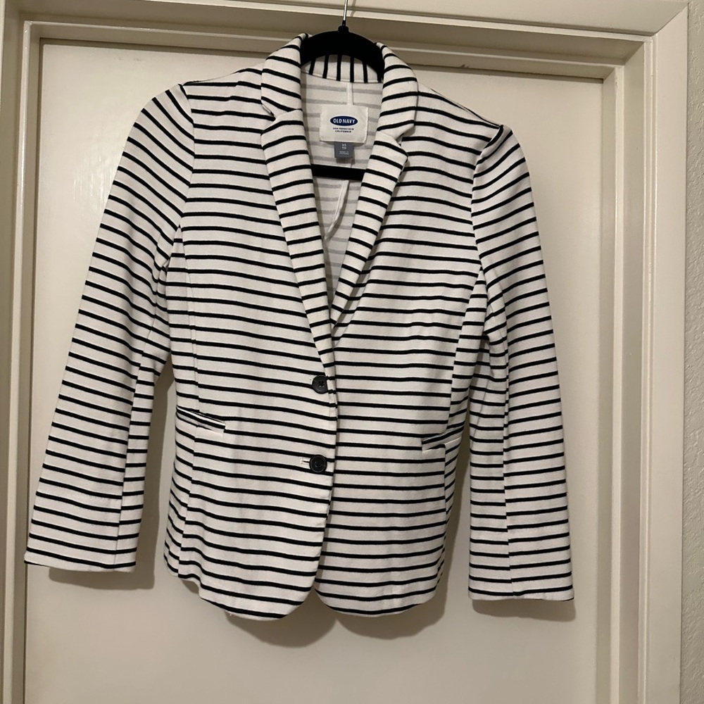Old Navy Single-Button white/black Striped Jersey-Knit Blazer